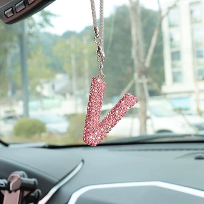 Car hanging | clay car interior accessories - v-letter-car-pendant-pink