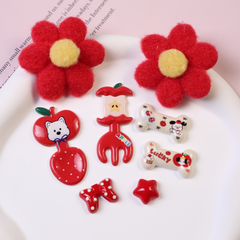 Cartoon Apple Spoon Fork DIY Phone Case Fridge Magnet Patch Decoration Bag Pendant Clothing Accessories Wholesale