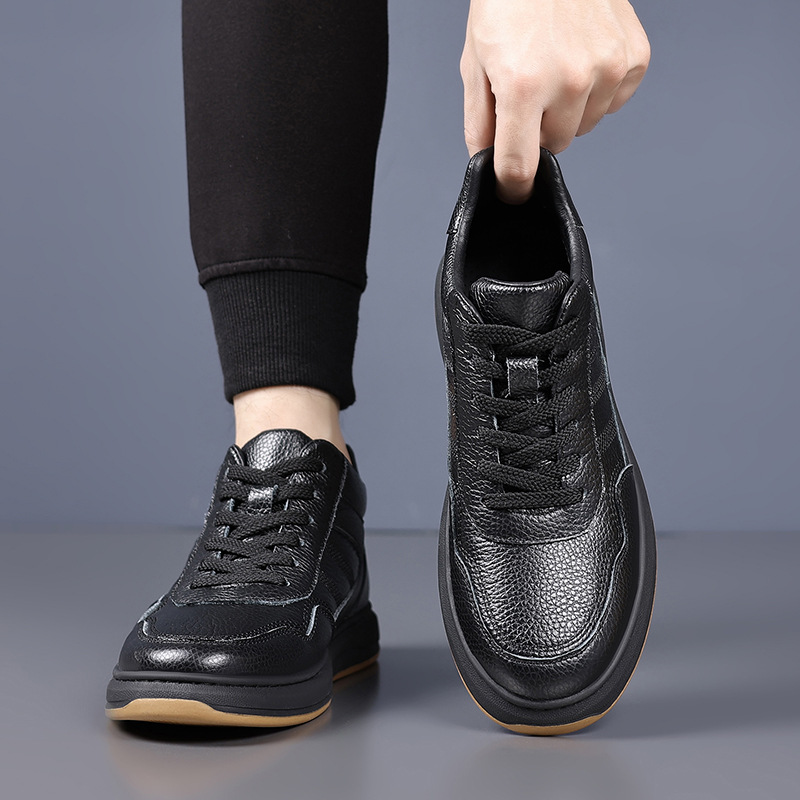 Invierno de piel de vaca de alta altura zapatos de algodón para hombres, cuero real y terciopelo, calentamiento casual, zapatos de moda para hombres.