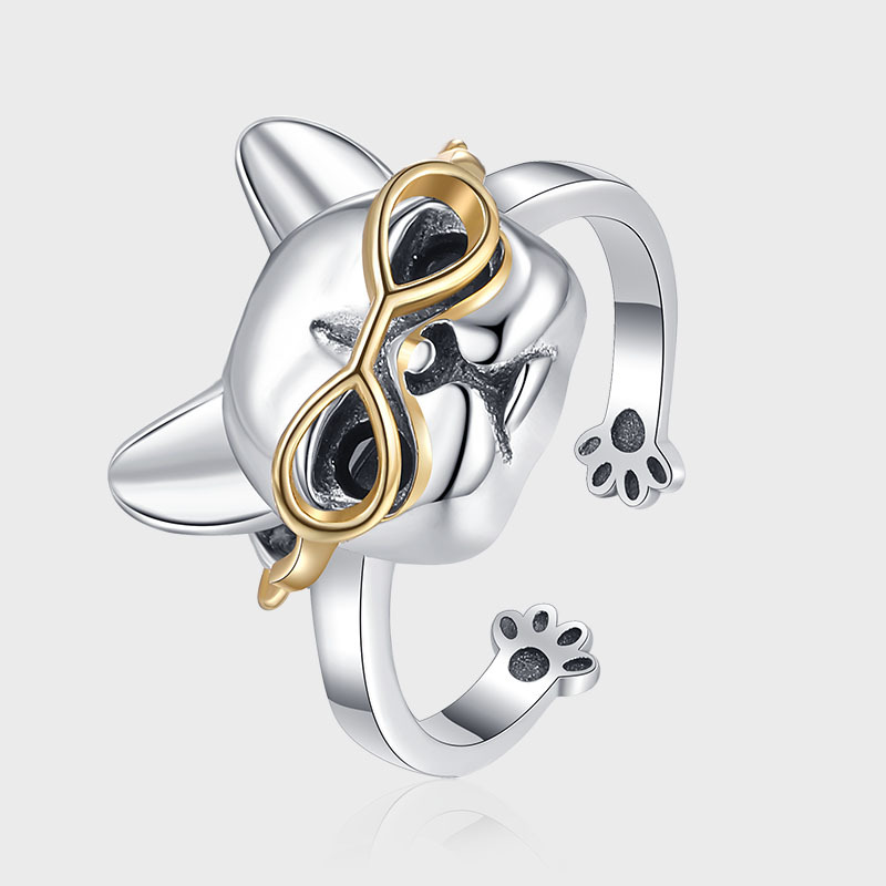 Süß Hund Sterling Silber Überzug Offener Ring display picture 1