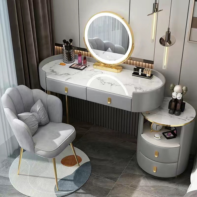 Gray gold 120cm table + cabinet + smart mirror + petal chair