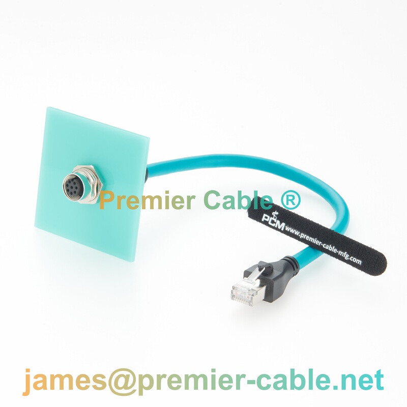 M12 A-coded 8-pin to RJ45 panel mount cable, industrial Ethernet waterproof network port extension cable