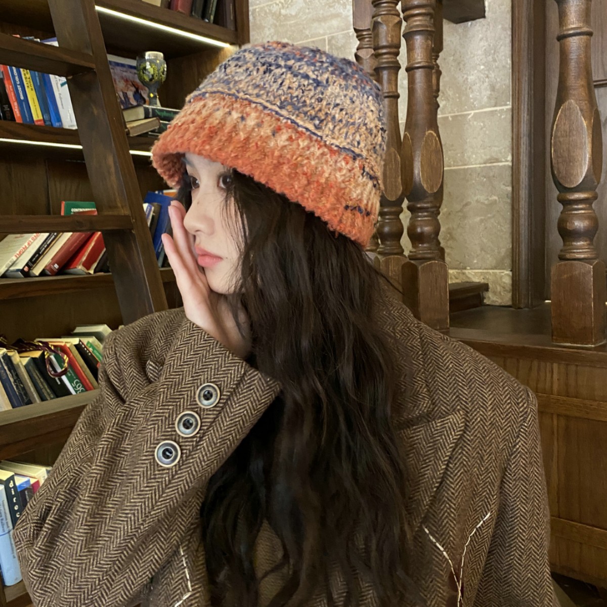 Einzigartiges Design: Retro-Fischermütze im Boho-Stil für Damen, warm und gesichtsschmeichelnd, gestrickt für Herbst und Winter, Wollmütze_voghion.com