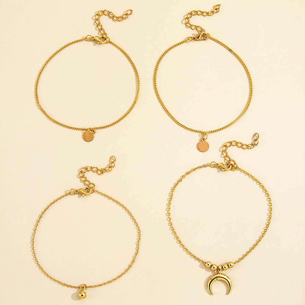 Europe and America Cross Border New Simple Graceful Bell Moon Wafer Pendant Personalized Anklet Foot