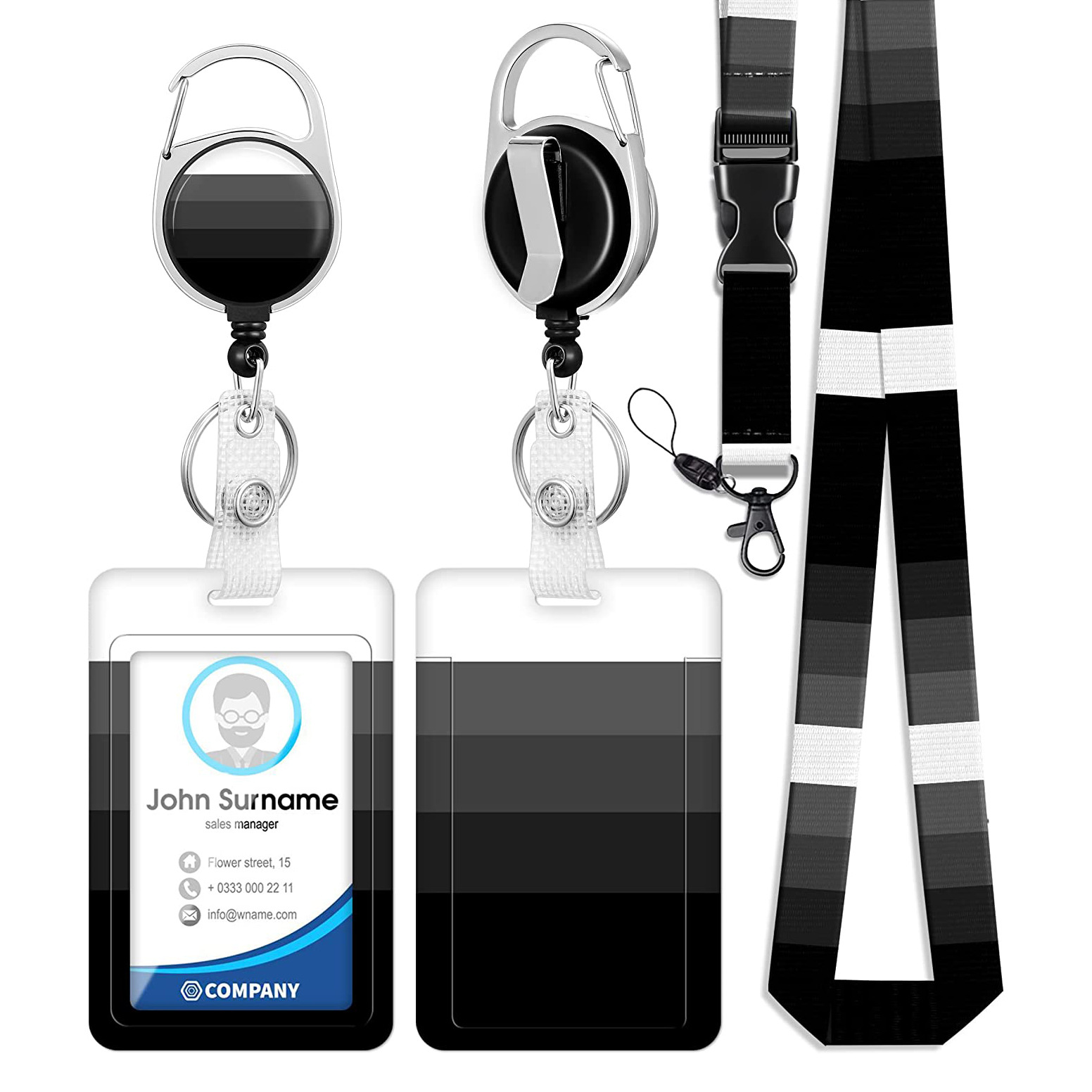 Cordón de poliéster de transferencia térmica de color oscuro mármol negro epoxi hebilla de fácil extracción gradiente garra de perro Certificado de impresión titular de la tarjeta