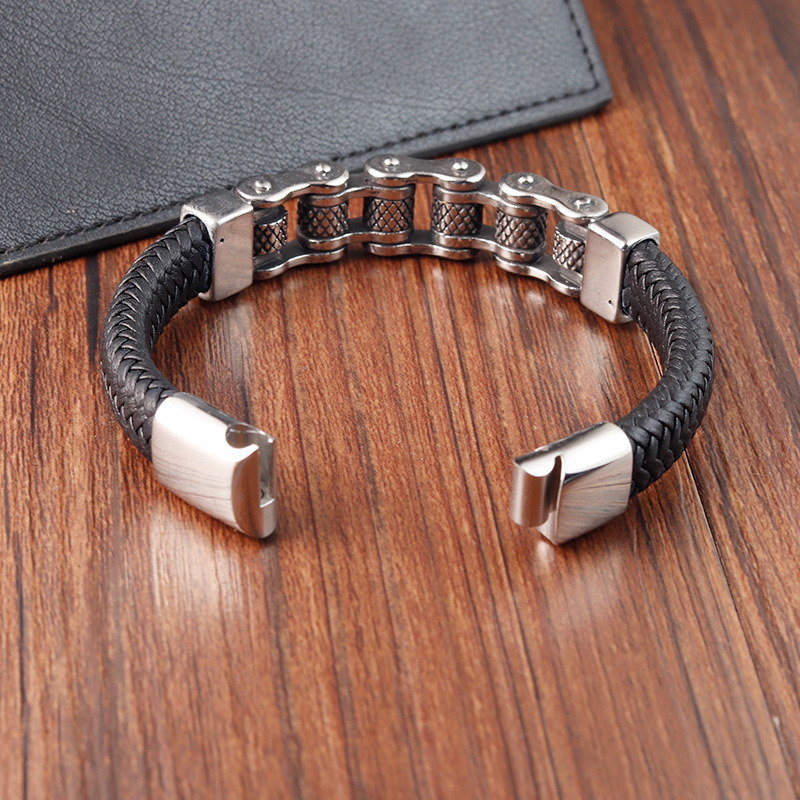 Retro Style Retro 316L Stainless Steel  Leather Geometric Men Cord & Leather Bracelets