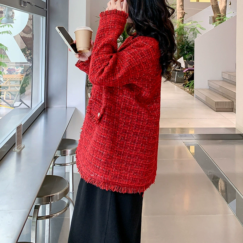 Demi-season red jacket, plus size, Chanel style, Korean style