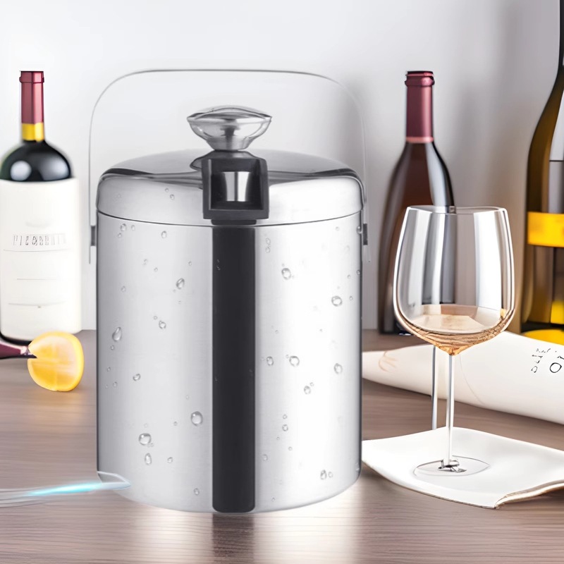 Ouchuang spot acero inoxidable doble aislamiento térmico cubo de hielo cubo de vino helado de metal cóctel cubo de champán con tapa