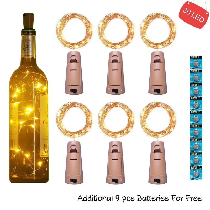 Lámpara de tapón de botella de vino transfronteriza cadena lámpara de alambre de cobre decoración de diseño de sala de vacaciones pequeña lámpara de color Lámpara de botella de vino fábrica en stock al por mayor
