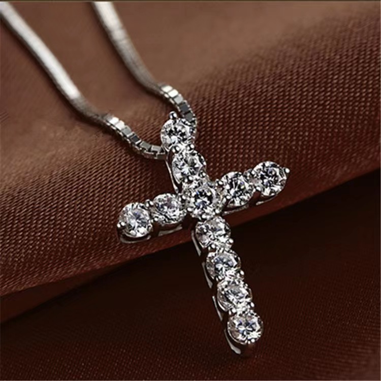 Cross Pattern Streetwear Cross Copper Inlay Zircon Pendant Necklace