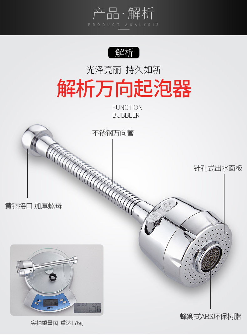 Water-saving and splash-proof shower head, extended universal head, kitchen basin, bathroom faucet, filter and bubble maker Application Scenario
