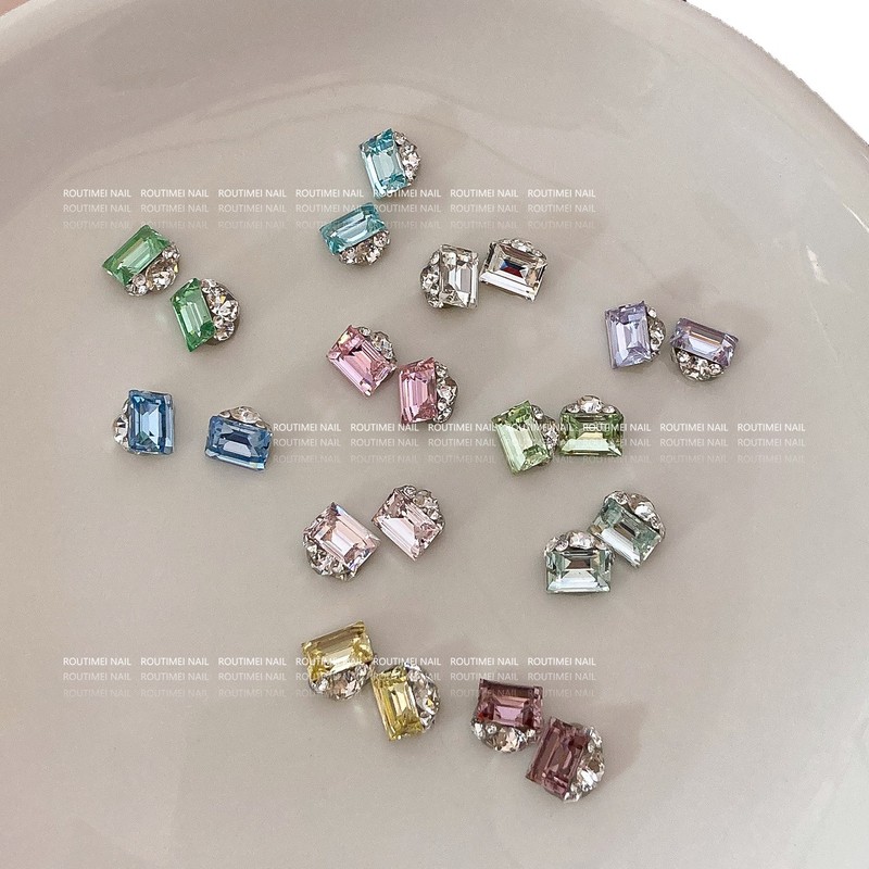 新款K9直角堆钻成品美甲饰品爆闪无底托小号长方冰糖指甲装饰钻球|undefined