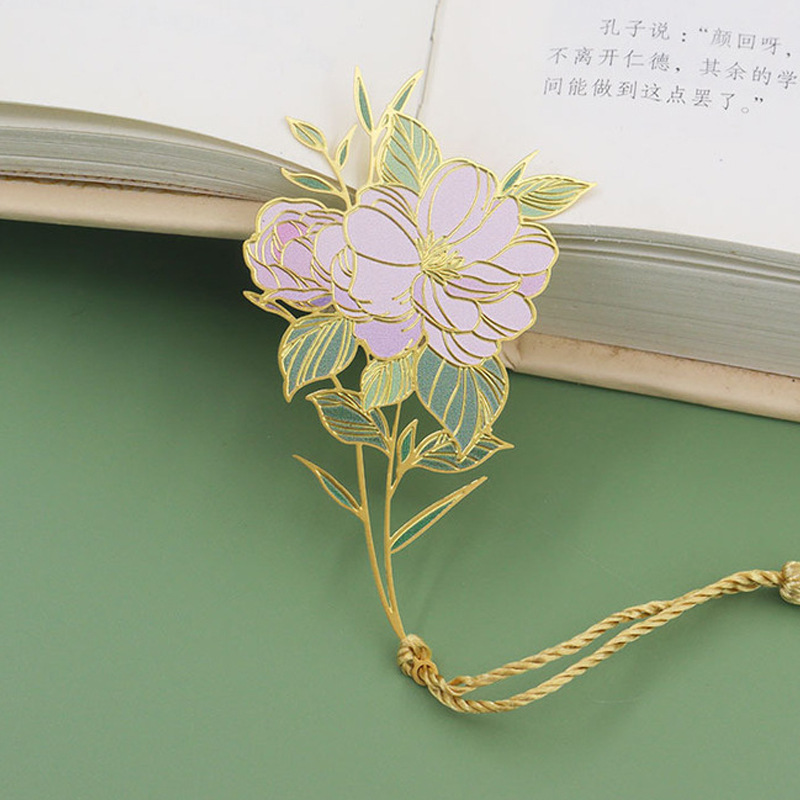 chinese style camellia lotus lotus rose metal bookmark creative chinese style fine art tassel bookmark gift