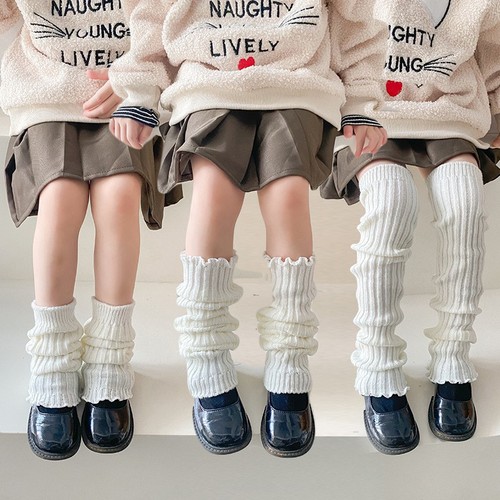Vertical striped knitted socks to keep warm jk girls Japanese college style knee-protecting boots covers over-the-knee parent-child pile of socks