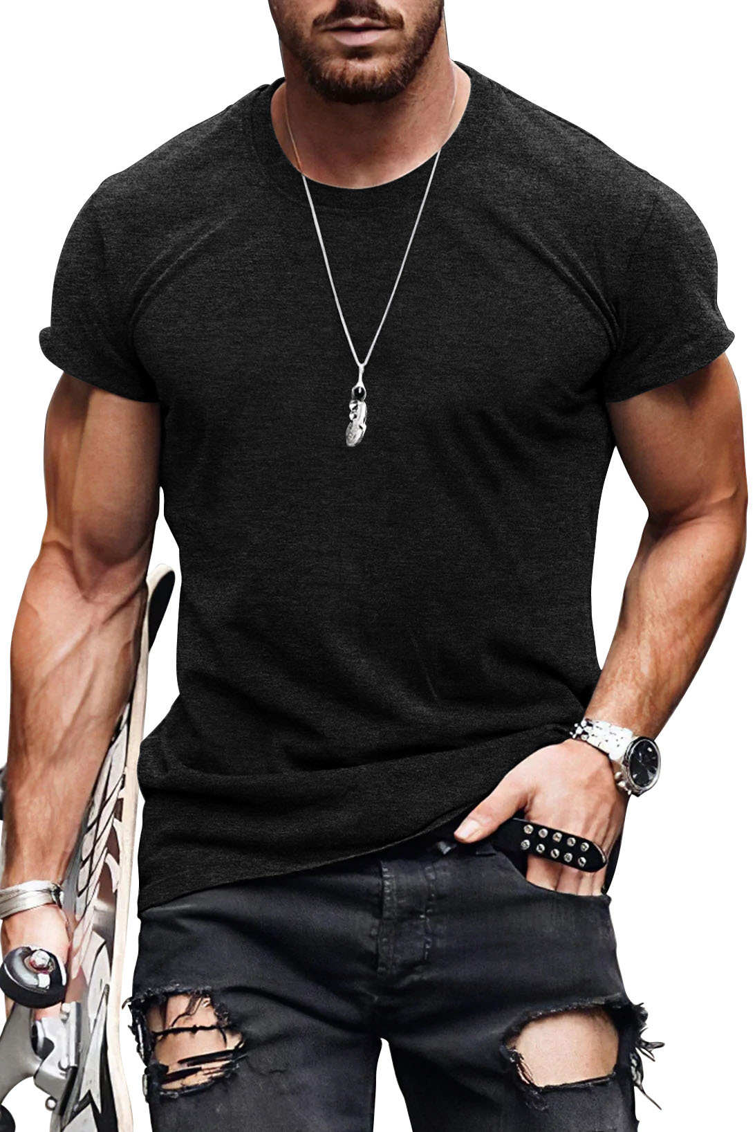 210g Weight Short Sleeve Sleeve Length Pullovers Placket Type Regular Sleeve Sleeve Type Cotton Fabric Type Long Top Length T-shirt Tops Type Daily Occasion Round Neck Neckline Loose Fit Type Solid Color Pattern Summer Season Men's Gender Printing Design Streetwear Style Men's Solid Color Streetwear Round Neck Short Sleeve Loose Men's T-shirt 8