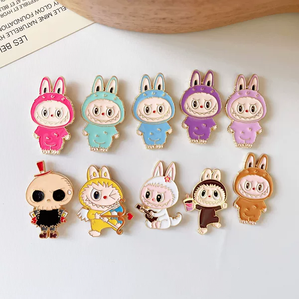 Labubu Cartoon Brooch Cute Rabbit Metal Badge Student Bag Pendant Men's and Women's Clothing Versatile Accessories