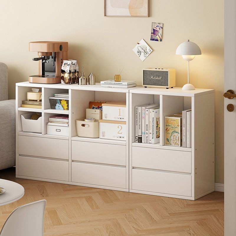 Simple Bookshelf Floor-Standing Storage Rack Wall-Mounted Grid Cabinet Household Utility Cabinet Bedside Cabinet with Cabinet Door Storage Bookcase