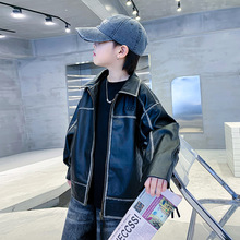 织里童装男大童秋装酷帅机车风皮衣外套2025年新款儿童防水皮夹克