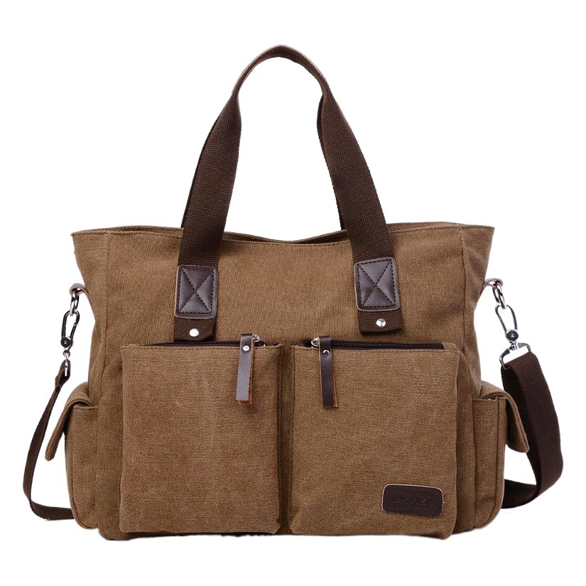 Canvas Crossbody Bag for Men, Casual Large-Capacity Travel Shoulder Bag, Lightweight Outdoor Mountaineering Bag with Water Cup Holder