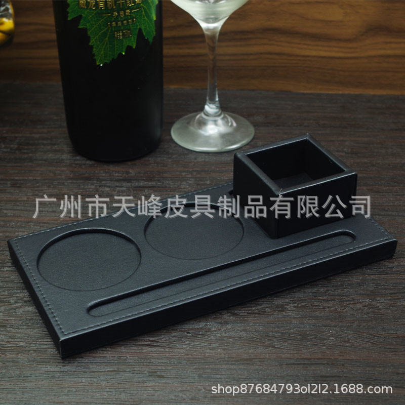 高档PU皮革 会议室 茶杯垫现货带笔槽水杯托包邮皮质杯托套装