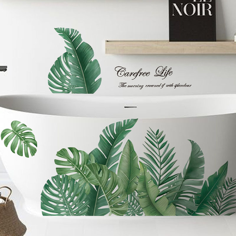 Cross-Border Tropical Green Plant Leaves English Sentence Wall Stickers for Shower Room, Bathroom, Bedroom Furniture Beautification and Decoration