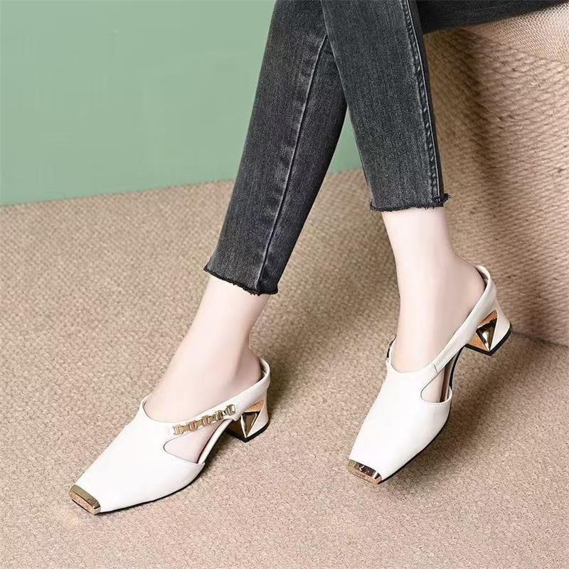 Explosiones de moda zapatillas de cabeza cuadrada y media para mujeres 2026 verano nuevo nicho de diseño de un pedazo de zapatillas de cabeza image 3