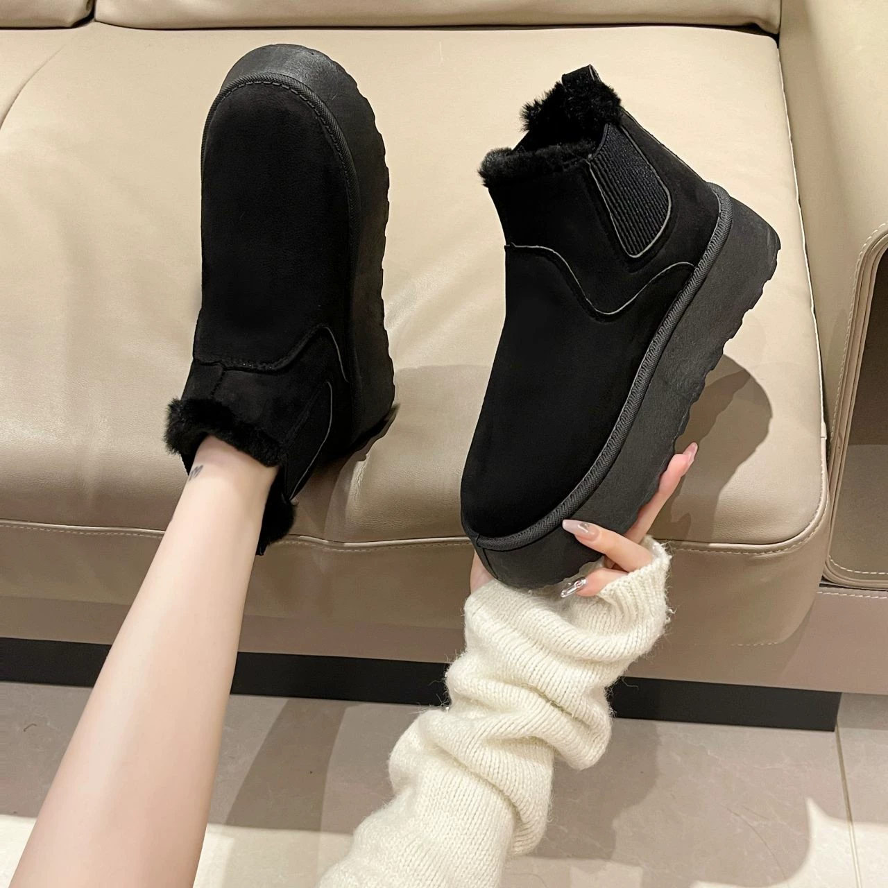 Fashionable fleece keep warm matte boots platform, plus size