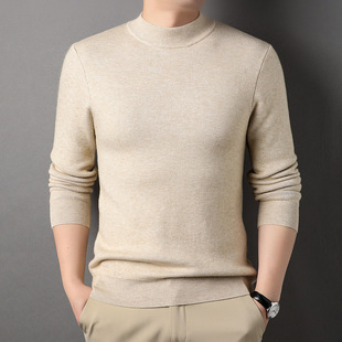 Men's half turtleneck sweater fashion simple pullover bottoming shirt autumn and winter casual Joker solid color sweater wholesale