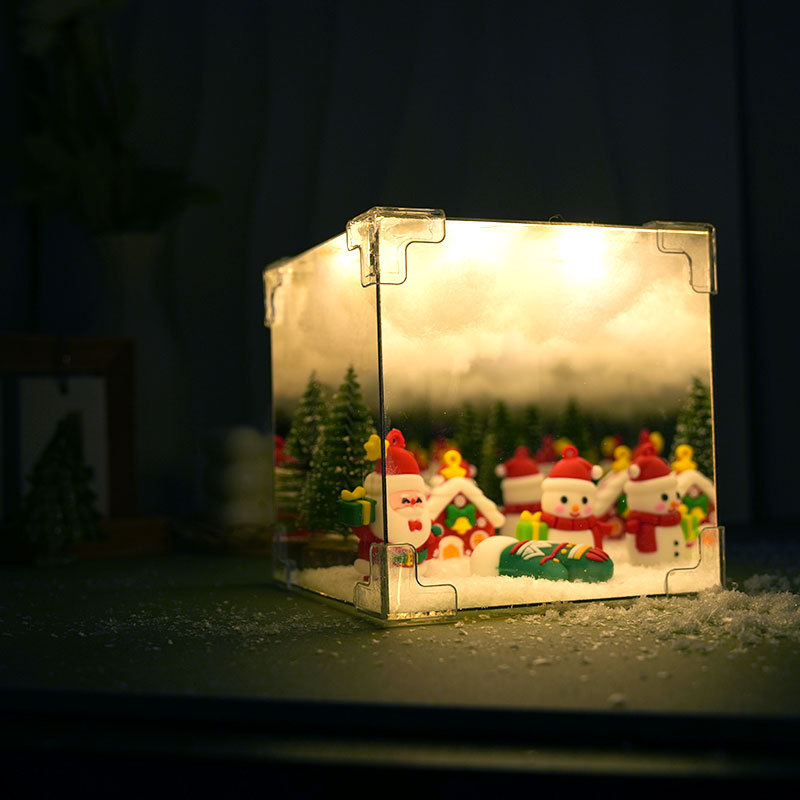 크리스마스 루빅스 큐브 나이트 라이트 미러 장식 창조적 인 DIY 데스크탑 폭발 휴일 선물 분위기 국경