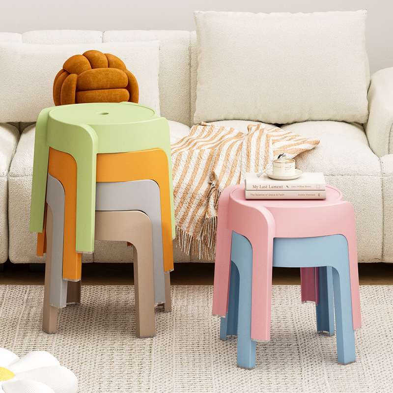 Small Stool Household Stackable Small Bench Living Room Children's Round Stool Rental Room Adult Shoe Changing Stool Plastic Low Stool