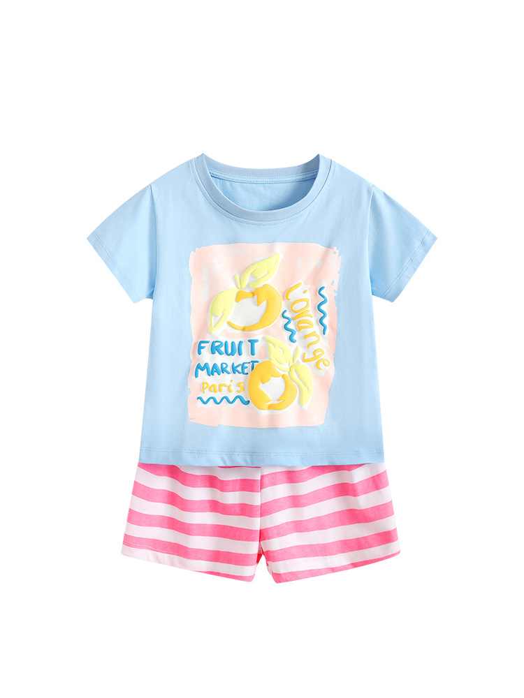Trajes de niñas malwee transfronterizos de verano nuevos pantalones a rayas de manga corta para niños europeos y estadounidenses