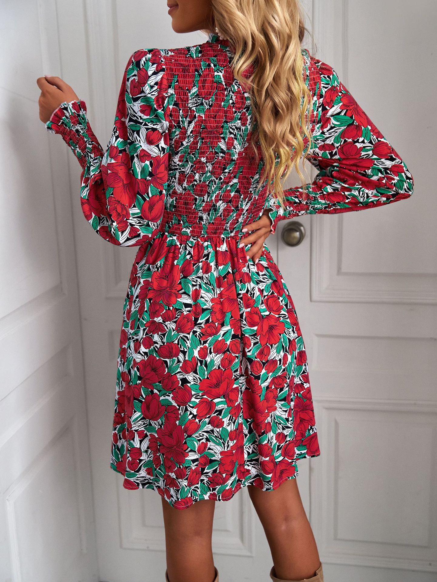 Long Sleeved Flower Print Casual Dress - Dresses - Uniqistic.com