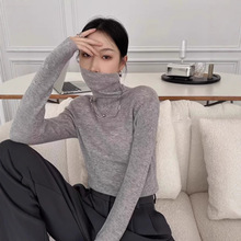 秋冬微透超薄款修身高领毛衣女纯色套头显瘦百搭羊毛针织打底衫