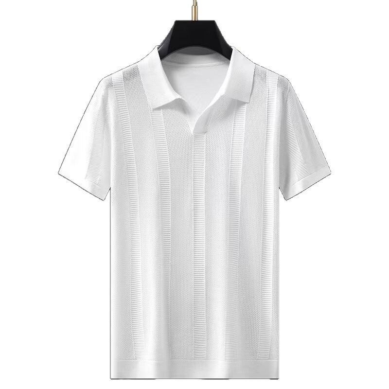 Polo camiseta de punto camiseta de manga corta camiseta de hombre cuello en V gaviota cuello textural vieja fábrica de viento de verano al por mayor