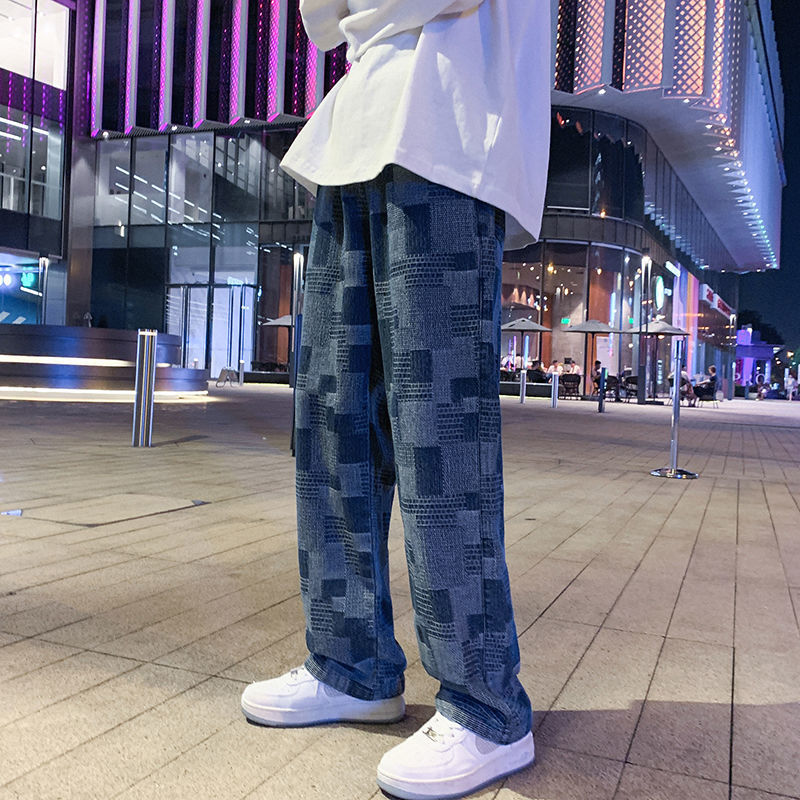 美式oversize男士裤子高街ins潮秋冬新款牛仔裤男宽松直筒阔腿裤