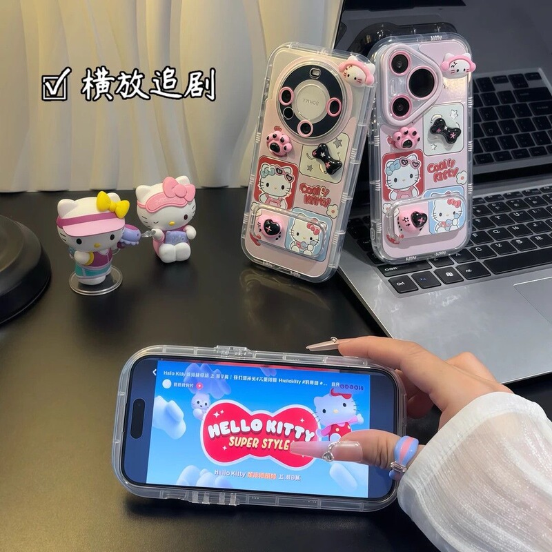 かわいいヘッドフォン kt 猫 Apple 16 携帯電話ケース iPhone15promax フェザーガーゼクリーム 14 スタンド 13 女性に適しています|undefined