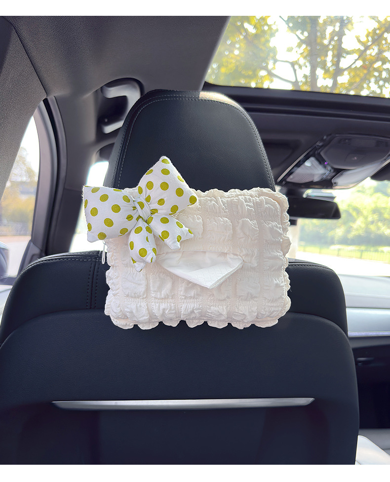 Car-Mounted Tissue Box, Creative and Fresh Style with Bow, Tissue Holder for Car Armrest Box, Car Interior Decoration