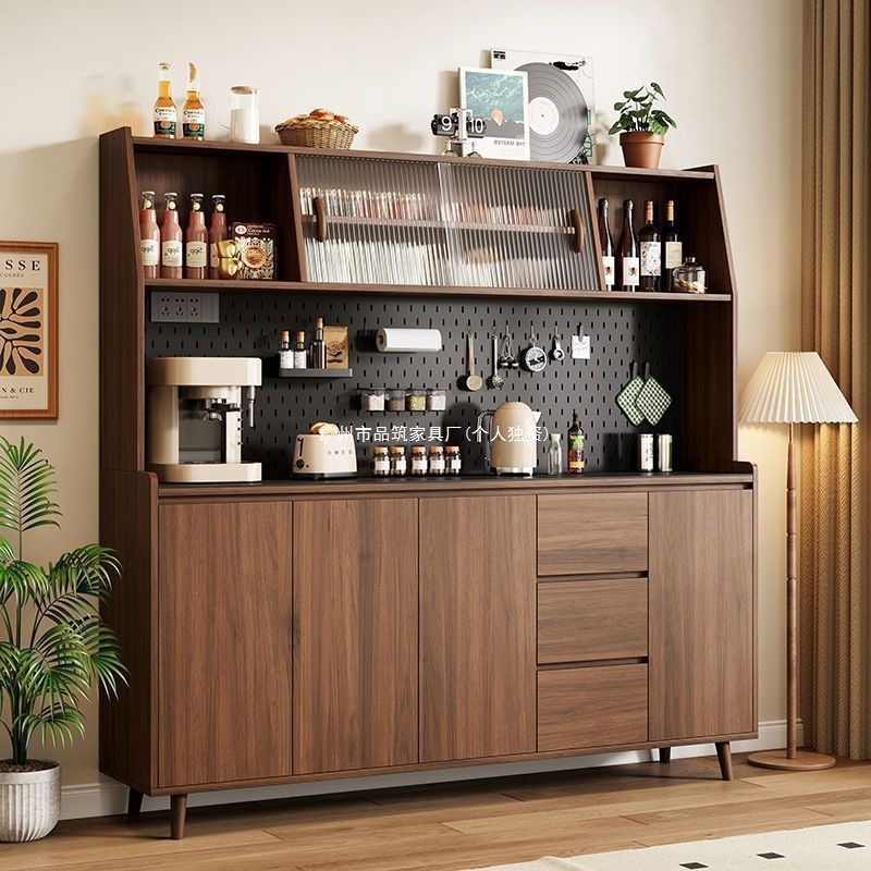 Solid Wood Chinese Sideboard Cabinet Integrated Wall-Mounted Modern Living Room Tea Cabinet Multi-Functional Kitchen Storage Cabinet