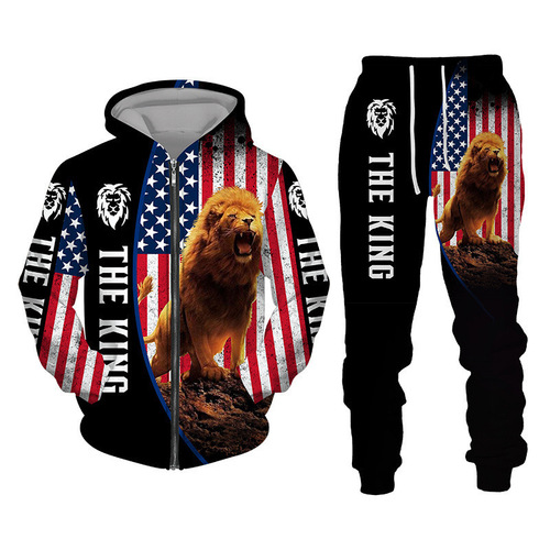 Spring Men's Sports Set with Tiger Pattern Series 3D Print Long-Sleeve Sweatpants Two-Piece Set