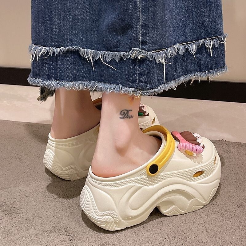 Dopamine High-Heeled 10-Hole Clogs for Women, Summer Outdoor Wear, Height-Increasing Thick-Soled Non-Slip Beach Closed-Toe Sandals for Women, Summer