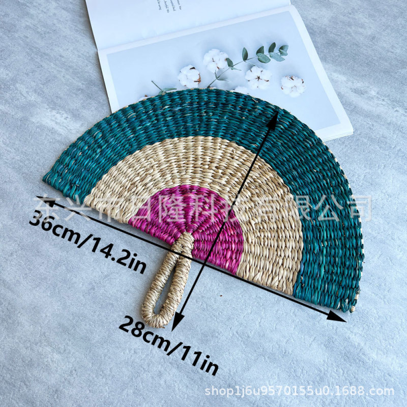 越南草编扇手工海草扇编织挂墙非洲元素ins风装饰扇夏天手摇扇子|undefined