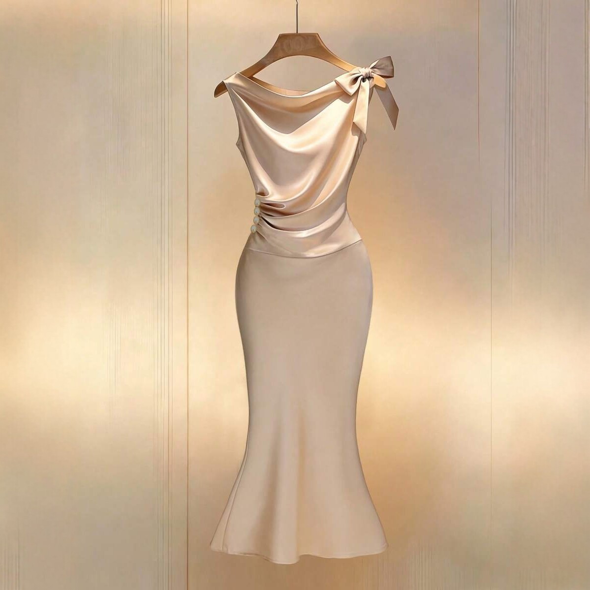 2026 New Style French European and American Style Satin Fishtail Dress with Waist Slimming and Elegant Banquet Dress Long Dress for Women