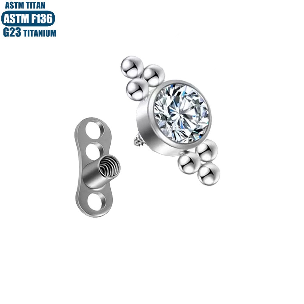 Silver pointed spike labret stud material detail