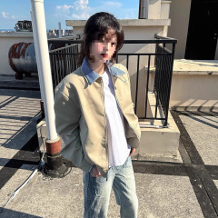 miu系假两件格子拼接翻领夹克男秋季美式复古巴恩风短款工装外套