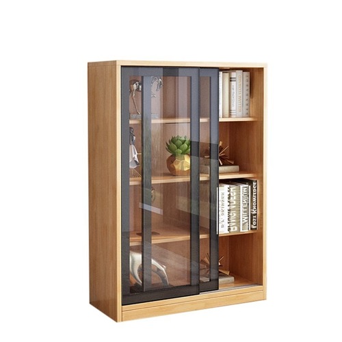  New Solid Wood Bookshelf Floor Cabinet Home Modern Simple Living Room Study Glass Sliding Door Bookcase