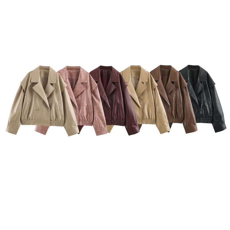 New European and American style ins fashion elegant women's clothing leather effect aviator jacket 4391853