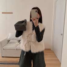 实拍 2025冬季保暖加厚手感超好防皮草马甲蝴蝶结系带毛毛背心女