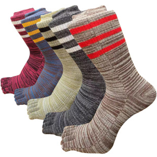 New Men's High Tube Solid Color Combed Cotton Five-Finger Socks Three Bars Men's Toe Socks Amazon