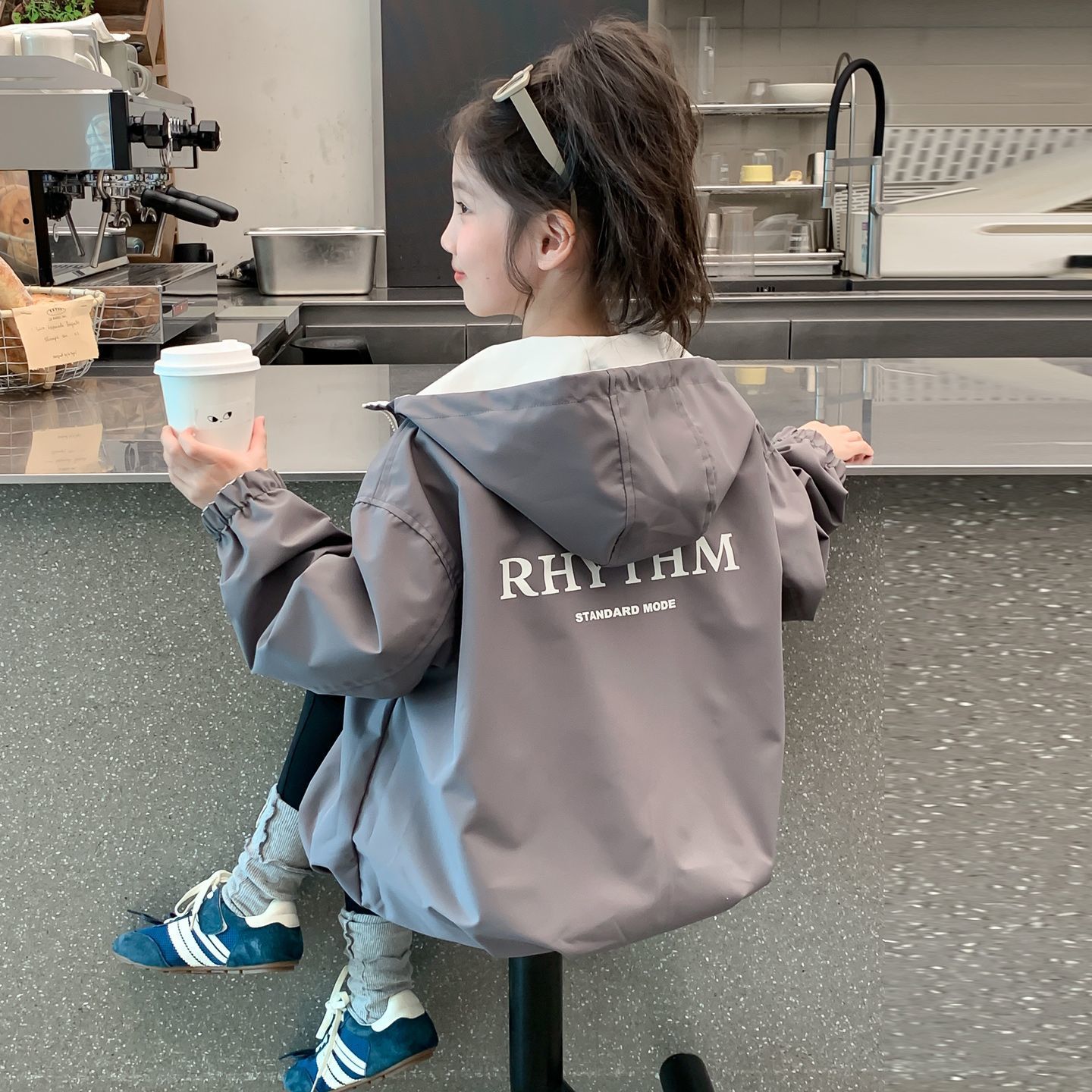 Girls' Reversible Spring and Autumn Jacket New Children's Autumn Hooded Letter Casual Jacket Windbreaker Trendy