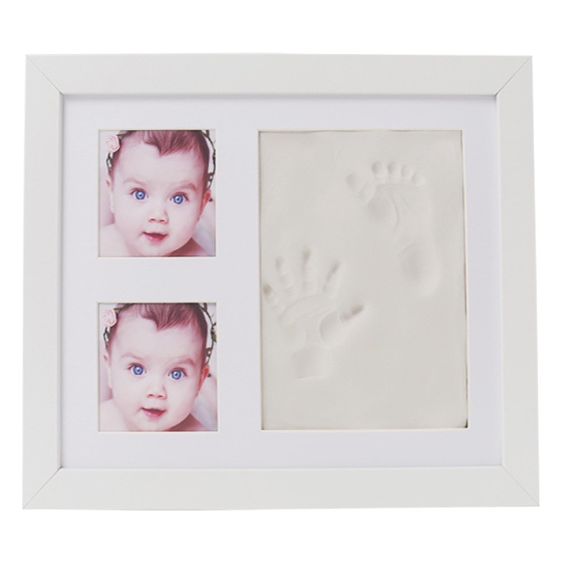 Baby's one month old one hundred days old birthday commemorative photo frame hand and foot inkpad diy wooden photo frame cross-border hot-selling manufacturer
